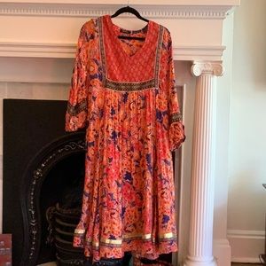 Anthropologie RD and Koko Stunning Orange Boho Midi Dress Size Large.